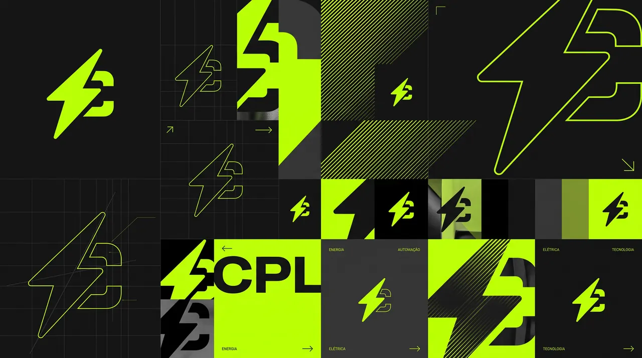 Painel da identidade visual CPL com grafismos derivados do símbolo